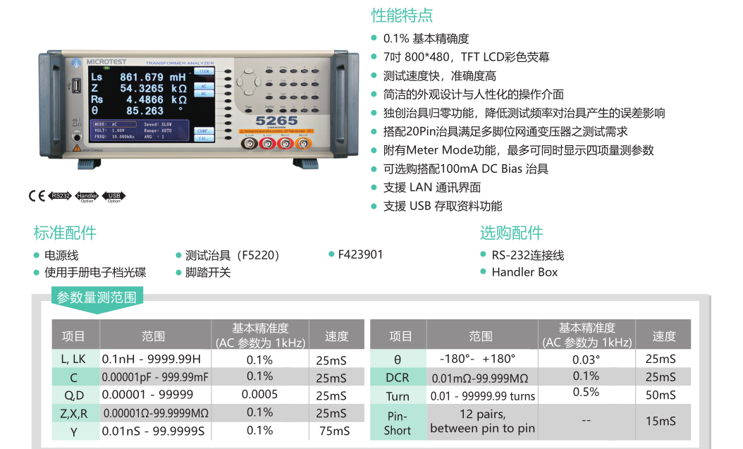 Yihe Precision LCR Tester without Fan Design Impedance Accuracy ± 0.05% Frequency 1 3 5 10 20 30 50 MHz