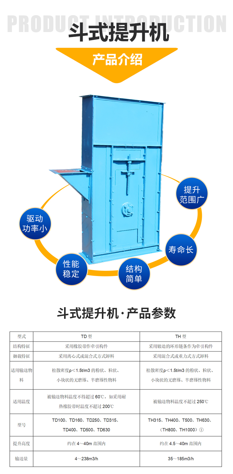 The TD type TH type fighter elevator of Hongcheng Machinery has stable operation of particle material conveying equipment