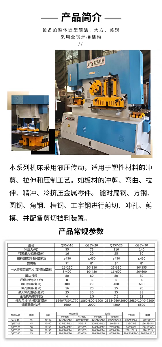 Aiya Q35Y25 Hydraulic Combined Punching and Shearing Machine Manufacturer of Round Steel Square Steel Multifunctional Punching Mechanism Single End Punching