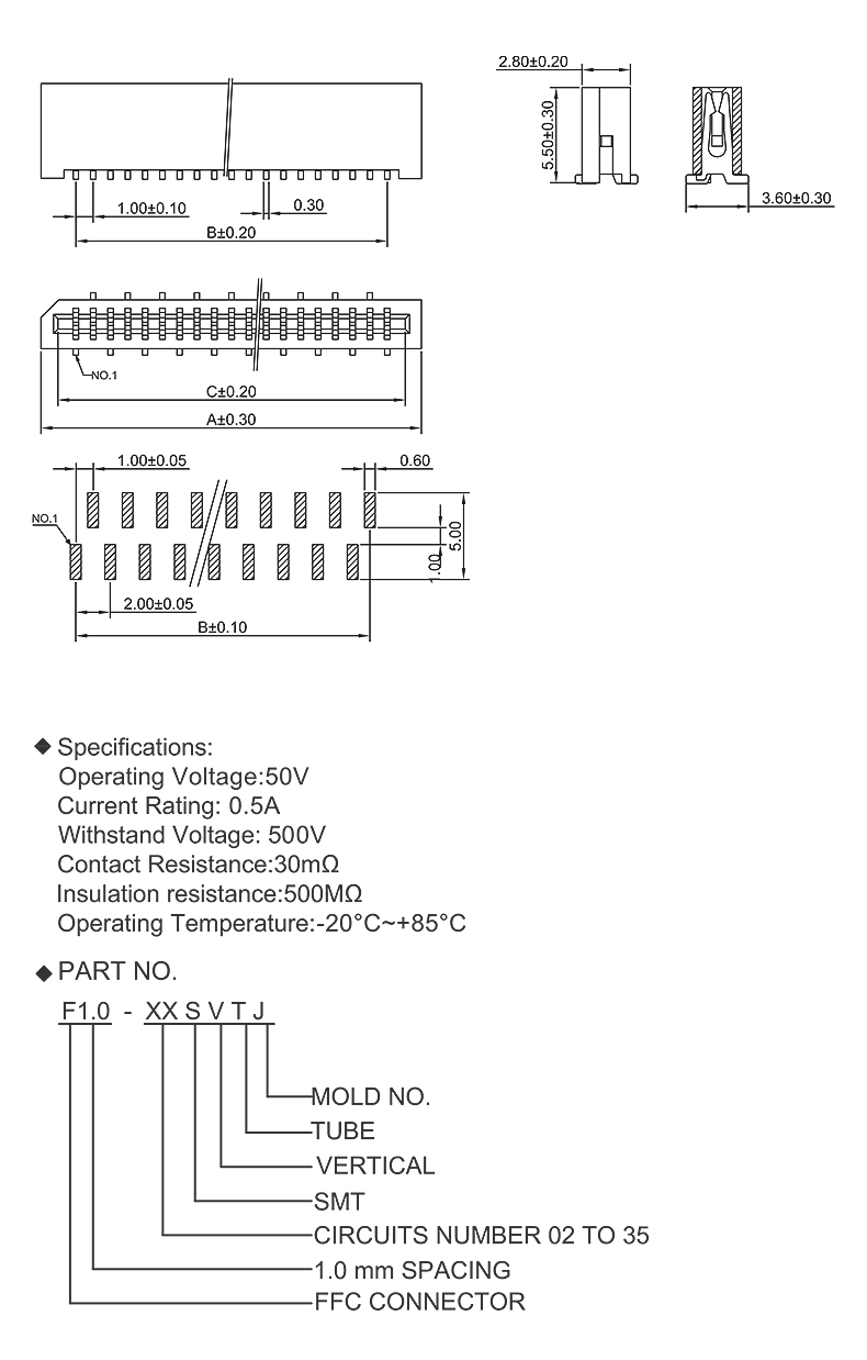 CROWNLINK Song Yi Quick Connect 1.0mm FPC Connector SMT Vertical F1.0-XXSVTJ