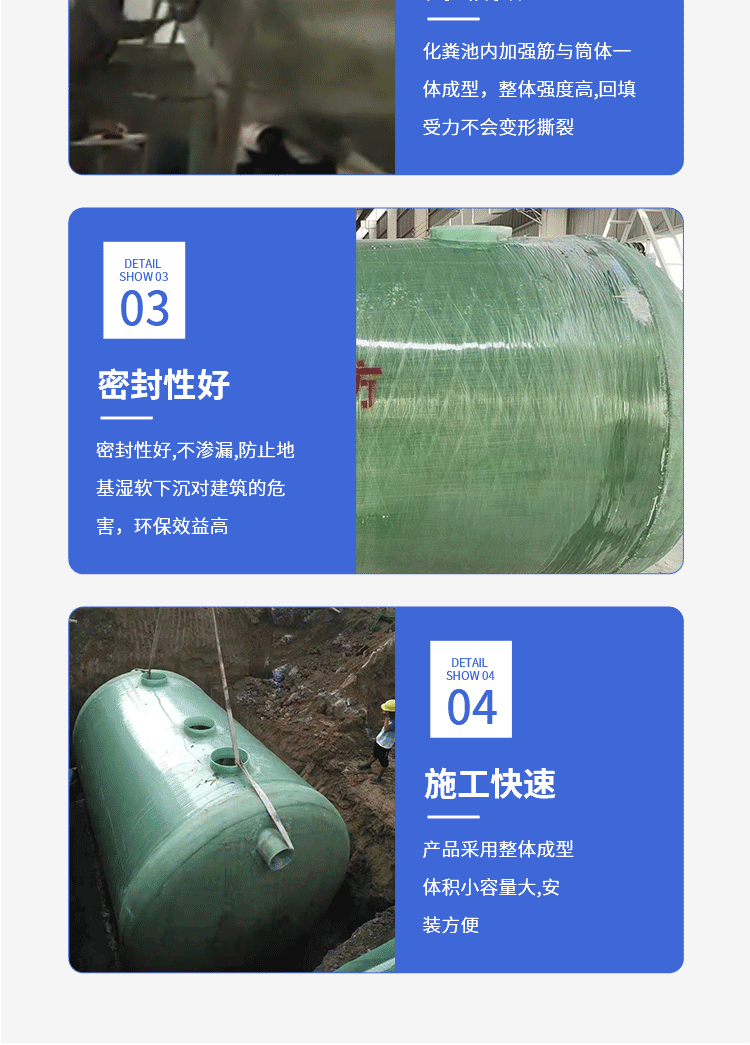 Fibrosis septic tank, underground sewage treatment tank, thickened, acid and alkali resistant, large volume of water storage