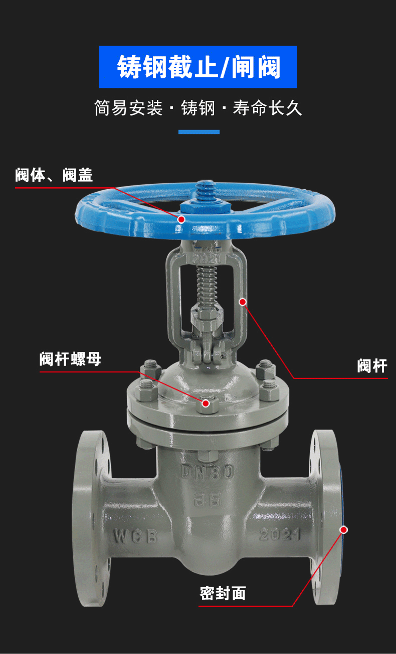 J41H-16C/25C Cast Steel Flange Stop Valve Carbon Steel High Temperature Resistant Steam Boiler Valve DN100