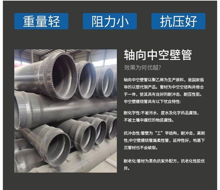 PVC-U double layer axial hollow pipe DN630mm underground PVC drainage and sewage pipe