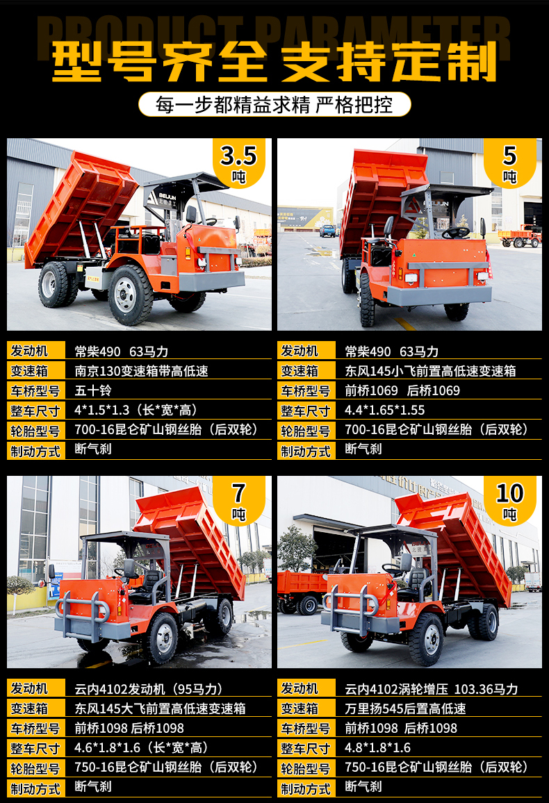 7 ton underground mining dedicated hauling truck equipped with Yunnei 4102 engine, 1.8 meters wide