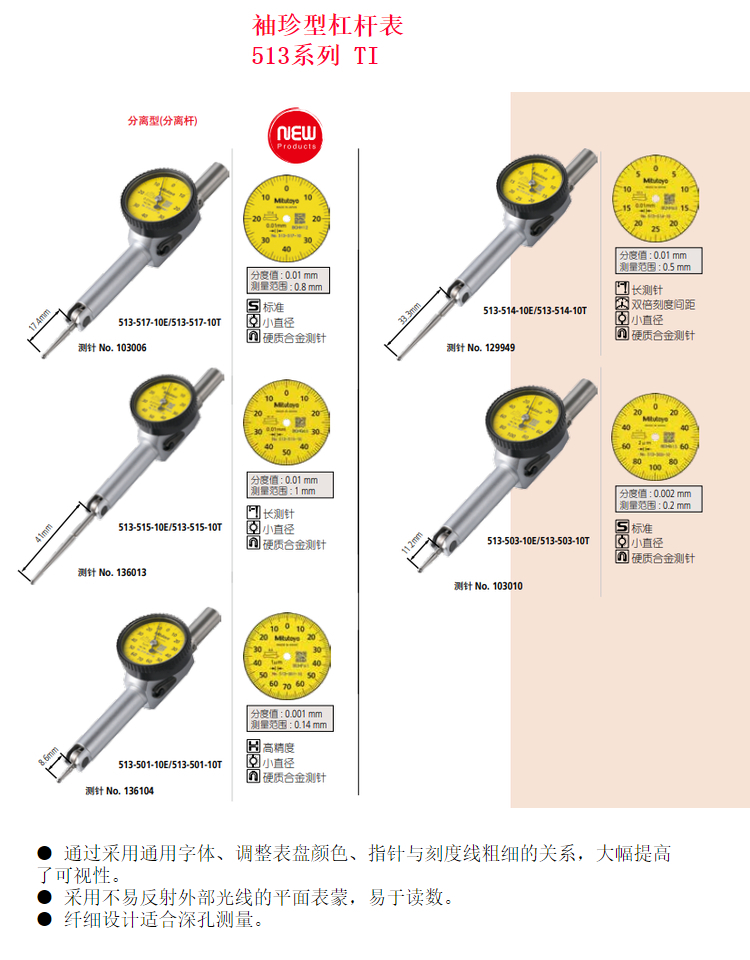 Mitutoyo lever indicator 513-515-10T horizontal dial gauge imported from Japan with original packaging