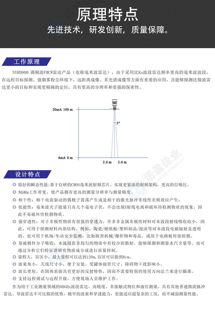 Nuoying NYRD frequency modulation radar liquid level and material level gauge Cement powder fly ash silo Solid particle stone grain