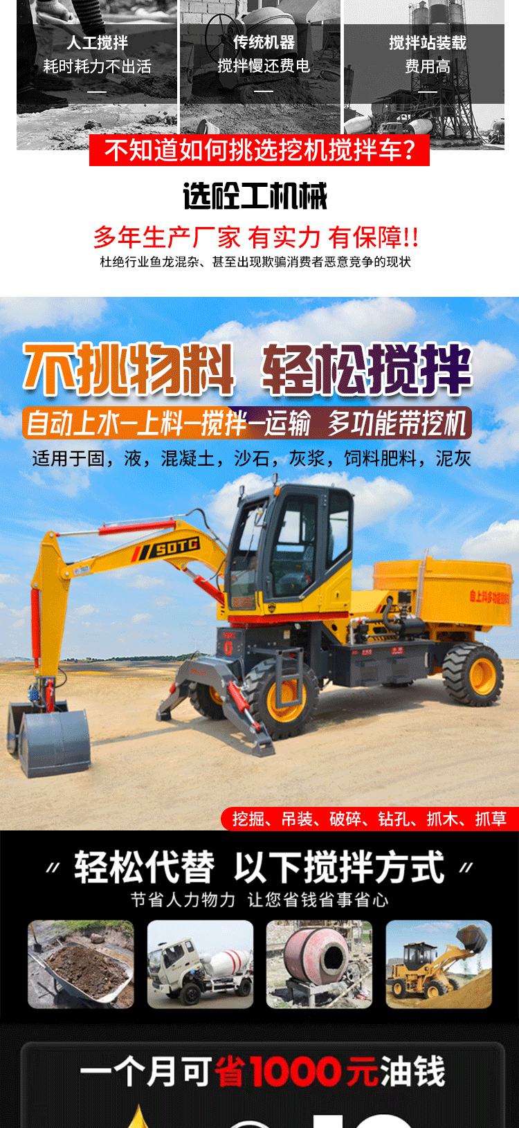 Agricultural small 3.5 cubic meter commercial concrete mixer truck excavator self feeding Concrete mixer