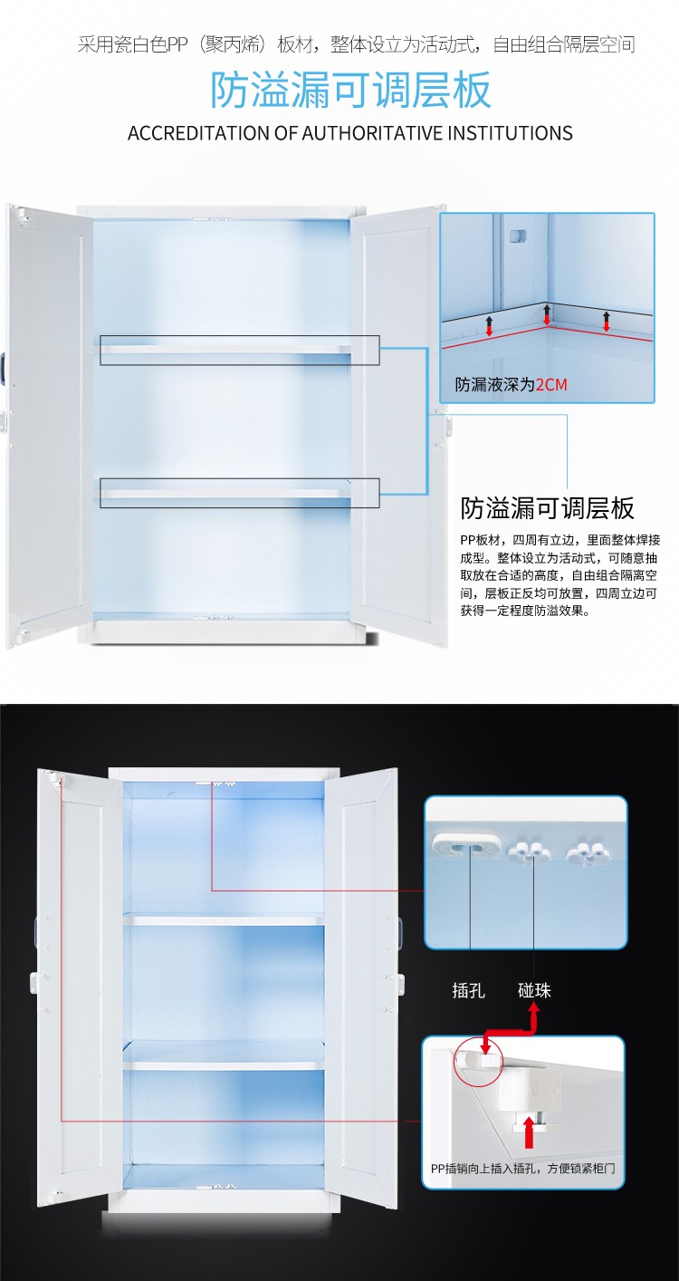 PP acid-base cabinet, laboratory chemical cabinet, corrosion-resistant, strong acid, strong alkali, double locked container cabinet, reagent cabinet