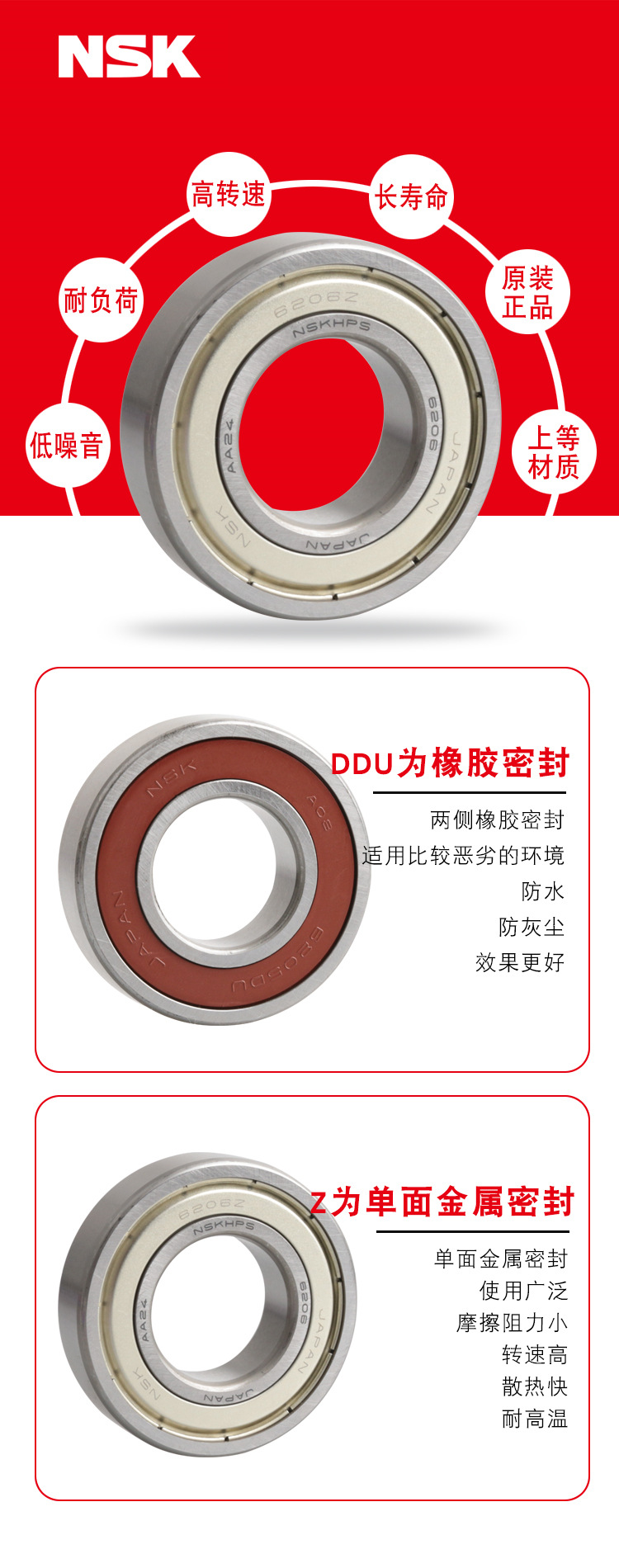 Genuine sales of NSK deep groove ball bearing 6219ZZCM 6220DDUCM 6224CM for precision machine tool equipment