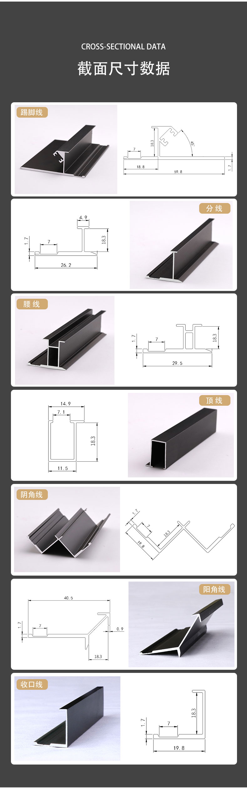 18mm wallboard edging strip aluminum alloy edging strip profile facing card strip decorative strip metal line I-shaped external corner