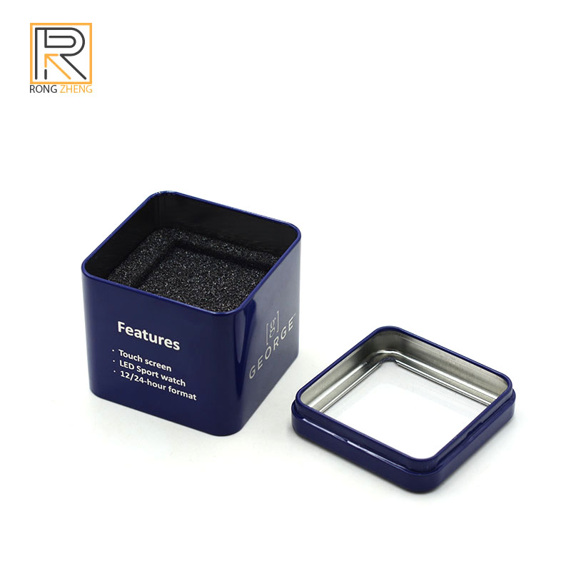 Customized square tinplate watch box with window iron box by the source manufacturer, high-end watch box with metal box