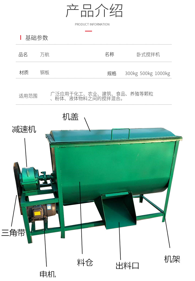 Feed Mixer Wanhang Customized Grass Feed Spiral Belt Mixer for Breeding