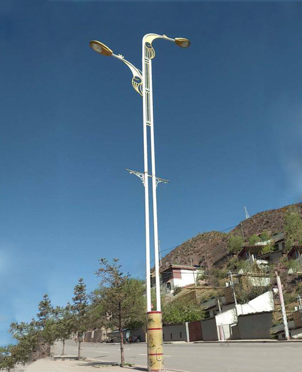 8 meter conch arm double arm LED solar street light customized for residential roads