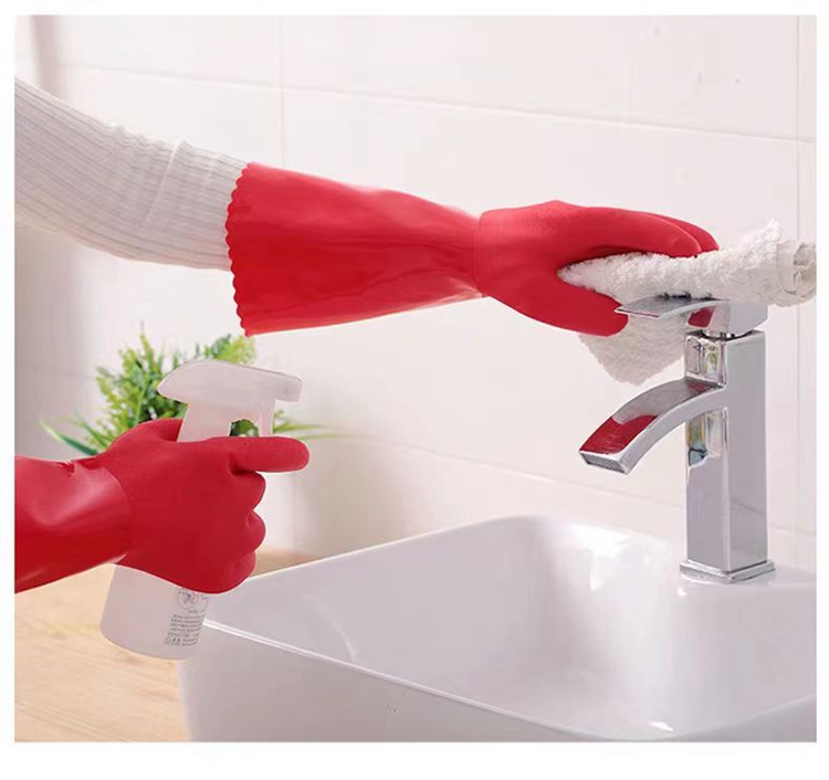 Winter plush extended kitchen cleaning, household warming gloves, dishwashing, waterproof labor protection, rubber leather, cotton gloves