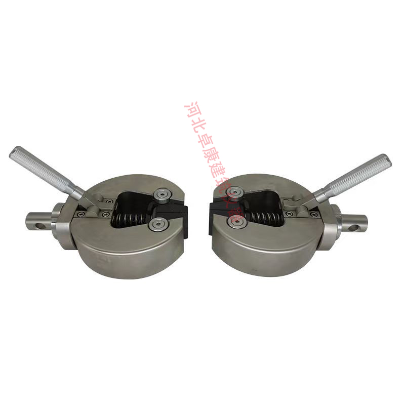 Wedge shaped tensile fixture for testing machines - Non metallic round bar dumbbell material specimens - V-shaped flat jaw accessories