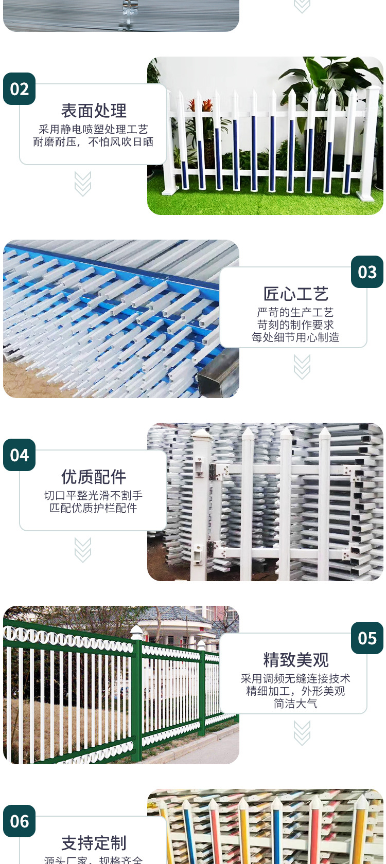 Community wall safety isolation fence, road isolation zinc steel guardrail, rural courtyard wall spray plastic fence