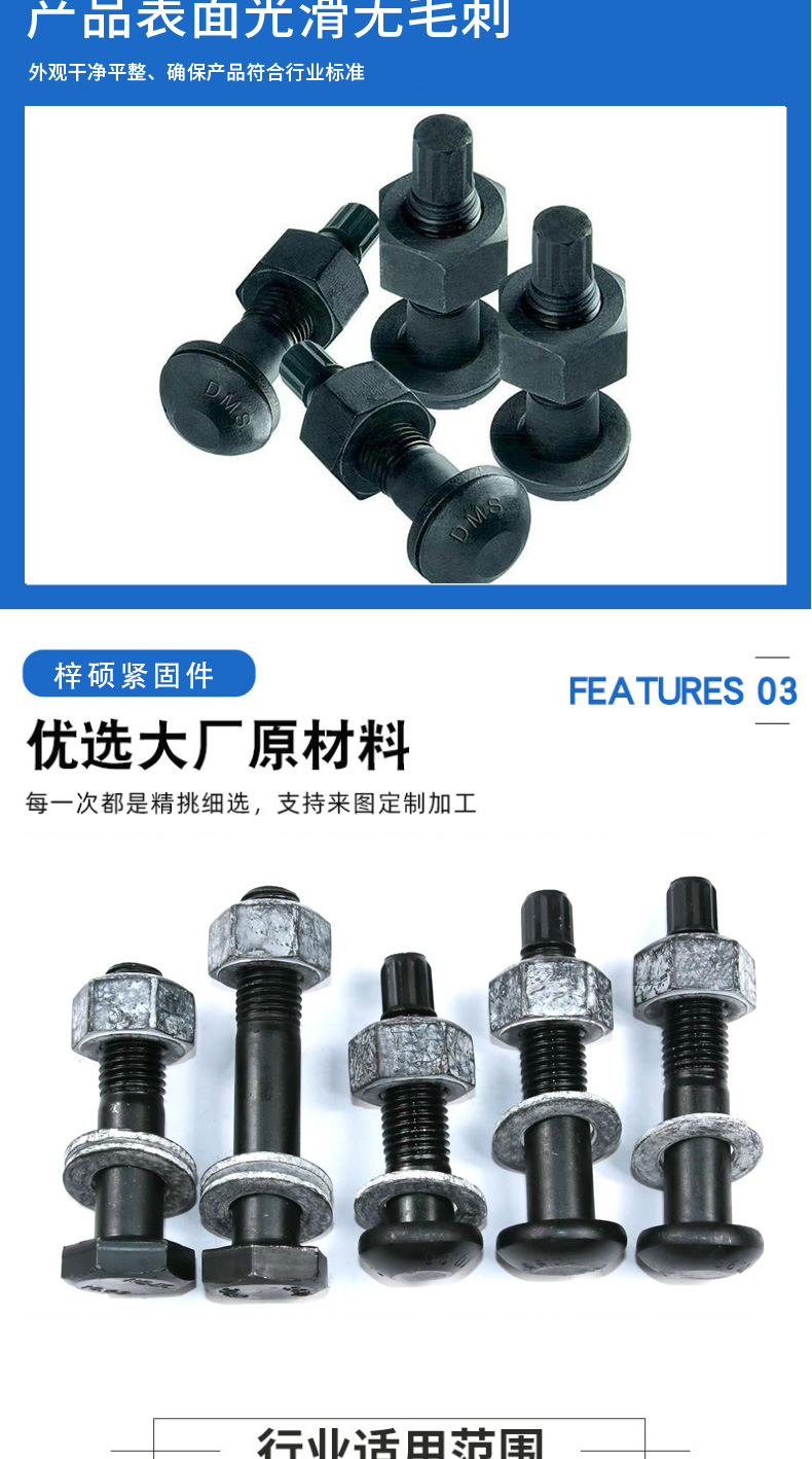 Manufacturer 10.9S Steel Structure Big Hexagon Bolt Torsional Shear Bolt Steel Structure Nut Flat Pad