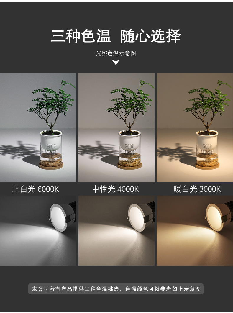 LED spotlights, embedded ceiling lights, living room ceiling downlight, 3W5W single light, cow eye light, background wall, corridor hole light