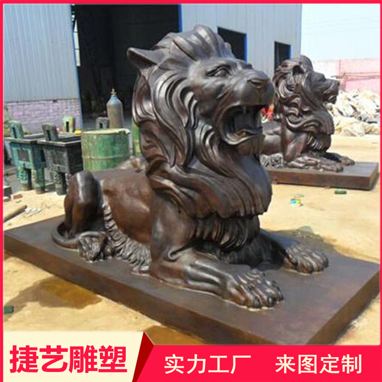 European style copper lion large cast copper outdoor crouching style copper carving HSBC lion customized Jieyi