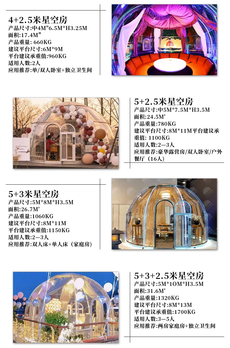 Zhongqiang Wanghong Outdoor Transparent House Camping Tent Wedding Scene Starry Sky Room Dining Bar Mosquito proof Spherical Milk Tea Shop