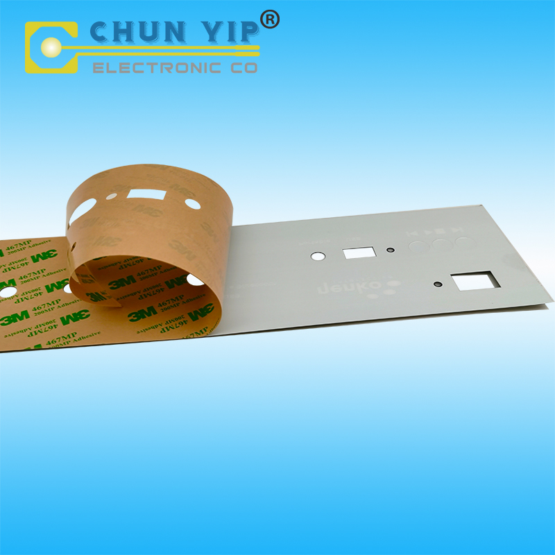 Industrial control thin film panel, CNC panel, PC thin film switch surface with 3M adhesive backing and reverse screen printing button panel