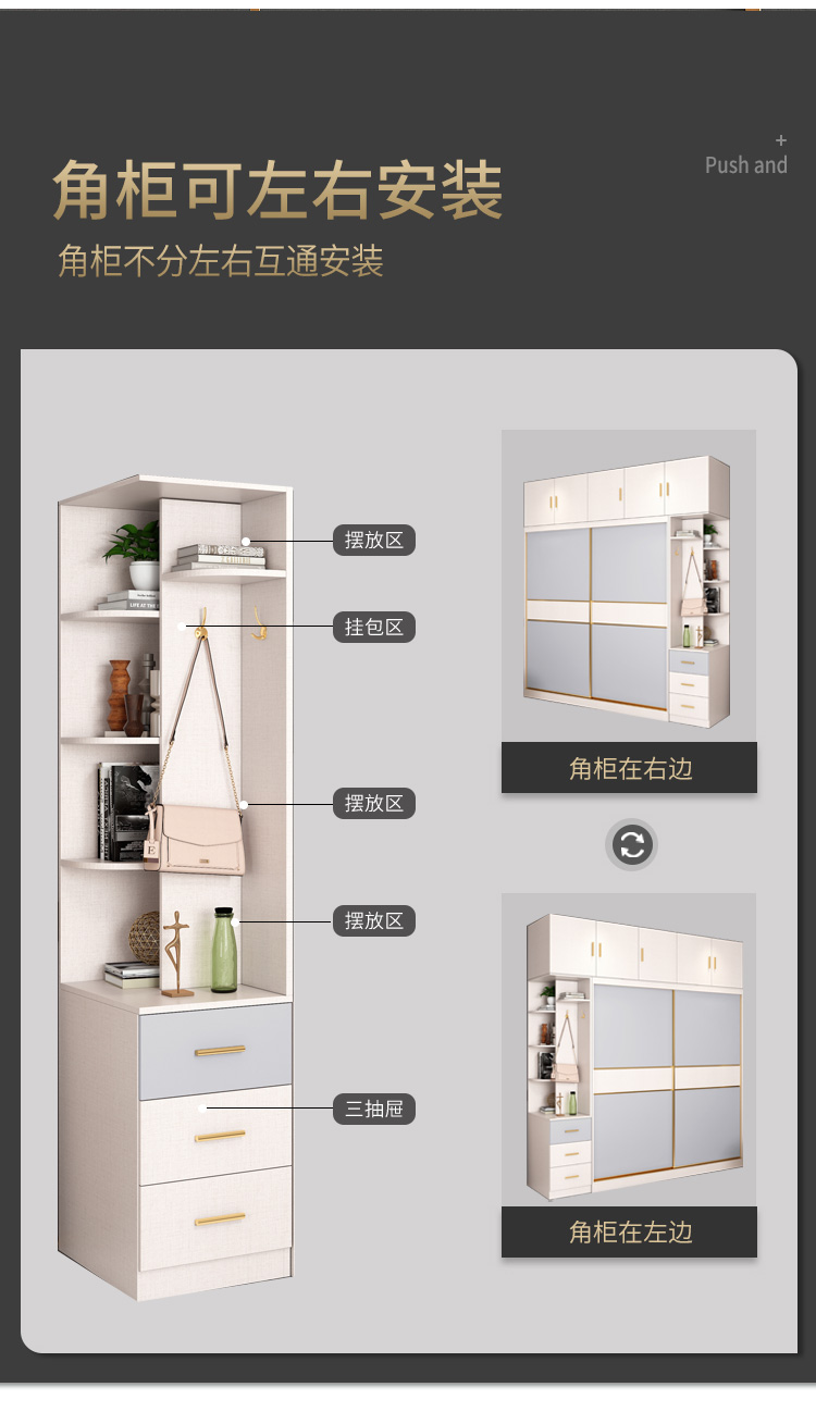 All aluminum alloy welded full size wardrobe sliding door, modern and simple household bedroom sliding door, wardrobe, paintless storage cabinet