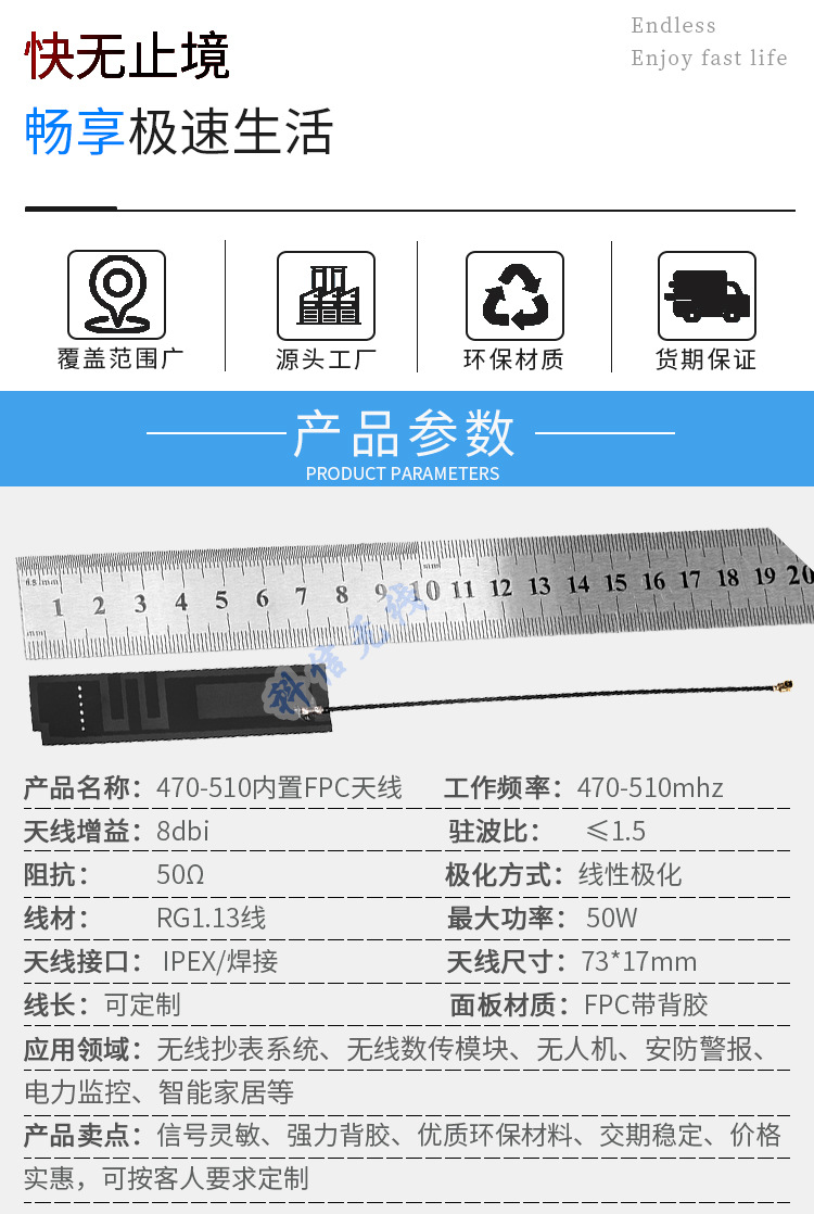 Kexin Wireless 470-510mhz LoRa antenna data transmission module omnidirectional 3DBI high gain 470 built-in