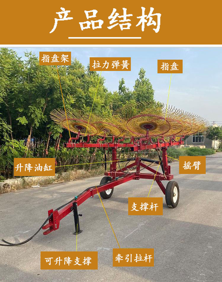 New Type of Disc Rake Tractor Suspension Finger Disc Harvester for Grass Straw Picking Machine 6 discs 8 discs single and double sides