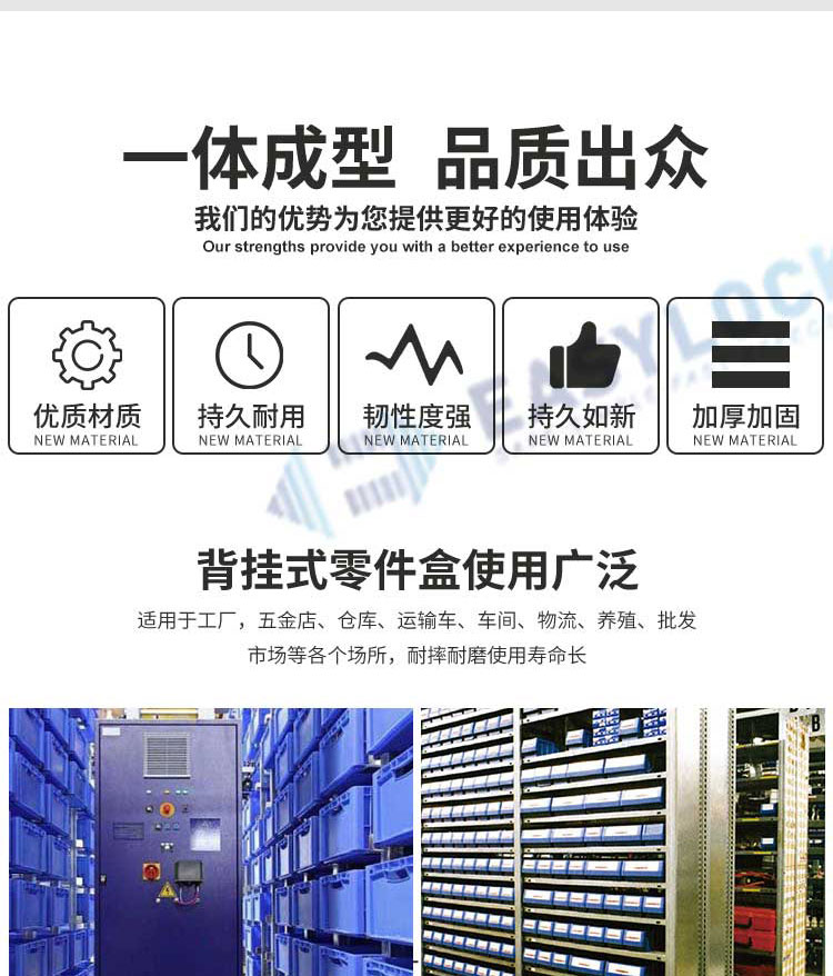 Back mounted parts box, slanted plastic box, material box, wall mounted classification component, screw box