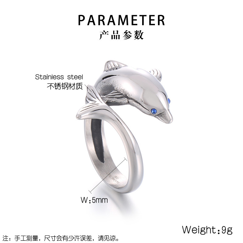 Original Factory Creative Stainless Steel Small Animal Men's Ring Titanium Steel Tidal Blue Eyed Dolphin Ring for Friends