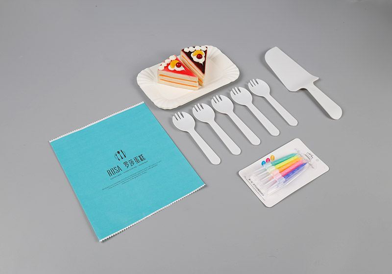 PLA degradable cake knife fork spoon set Disposable tableware four piece set custom dessert gift