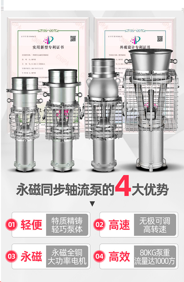 Jingong Machinery's permanent magnet flood control pump has a light body, small volume, large flow rate, and high head