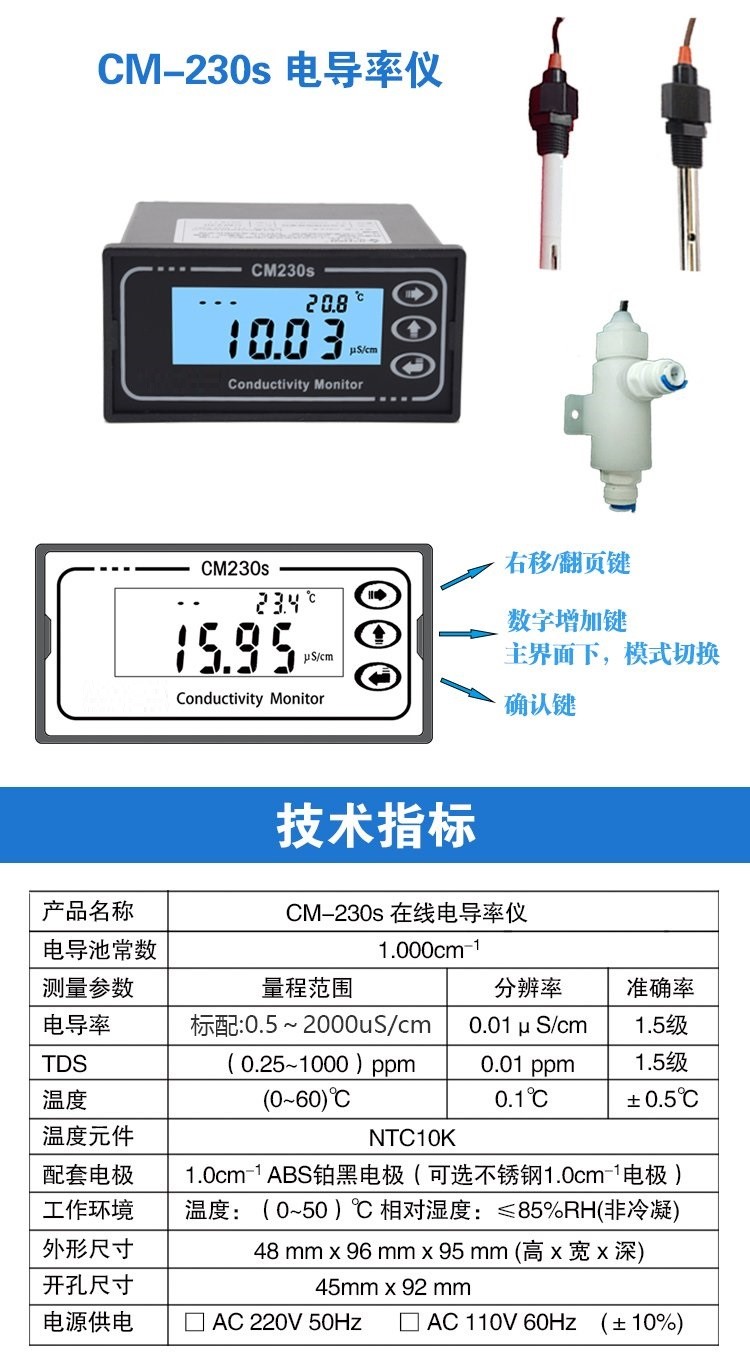 CM-230S Online Monitoring Conductivity Meter Small Resistivity Control Meter with Small Error and High Accuracy