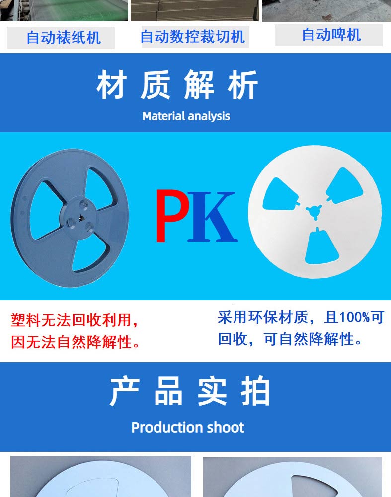 Paper tray, paper disc, paper material tray, foam core, paper for tape packaging of electronic components carrying terminals