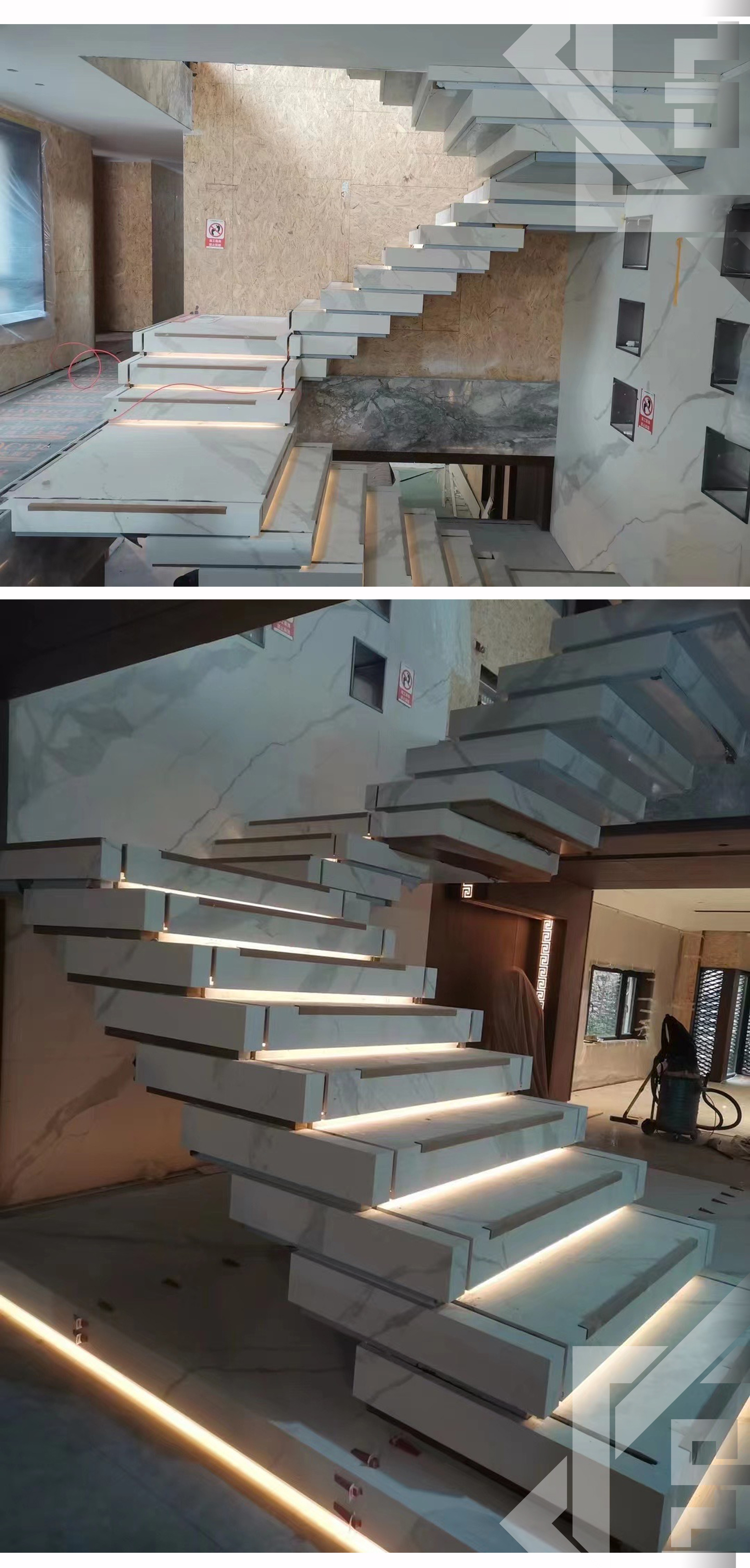 Indoor Rotating Stairs, Private Villas, Hotels, Steel Plate Guardrails, Beech Wood Handrails, Rock Plate Treads, Steel Structure Customization