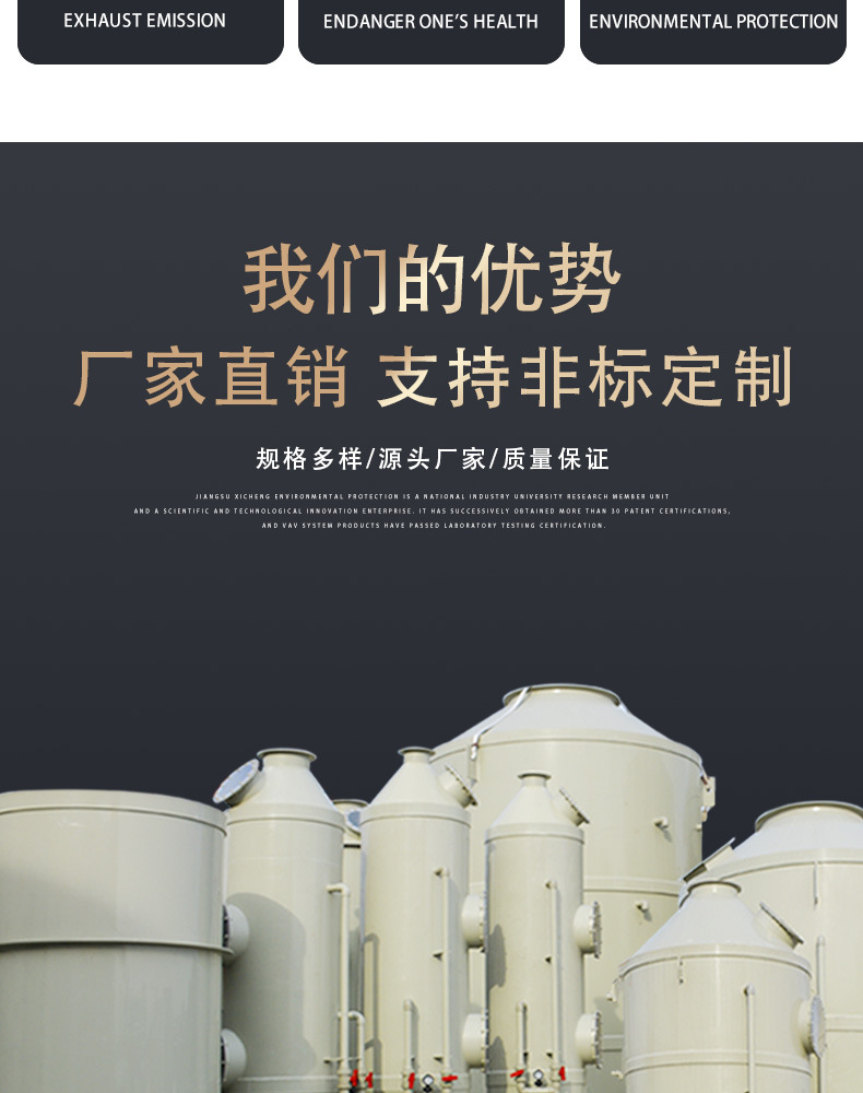 Water film spray tower chemical washing packing tower waste gas treatment device desulfurization rate 90%