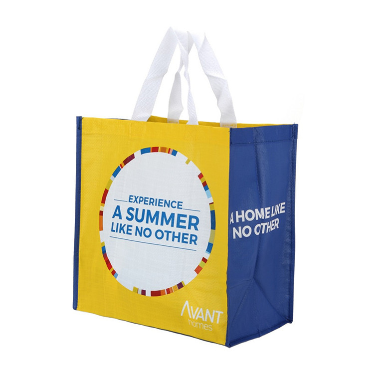 Simple cartoon style tote bag, fashion supermarket, convenient shopping woven bag, can be printed with a logo