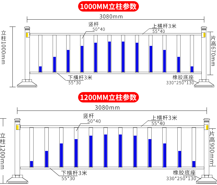 Various specifications of the central anti-collision barrier on the white and blue city roads of Yining Municipal Guardrail