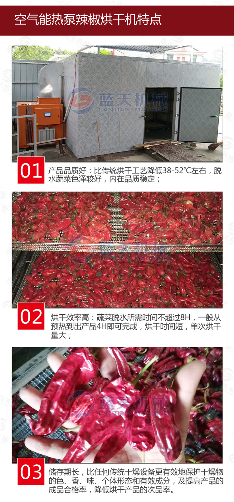 Blue Sky Box Pepper Drying Machine Elephant Nose Pepper Devil Pepper Red Line Pepper Chopping Pepper Drying Box Assisting Agriculture Project