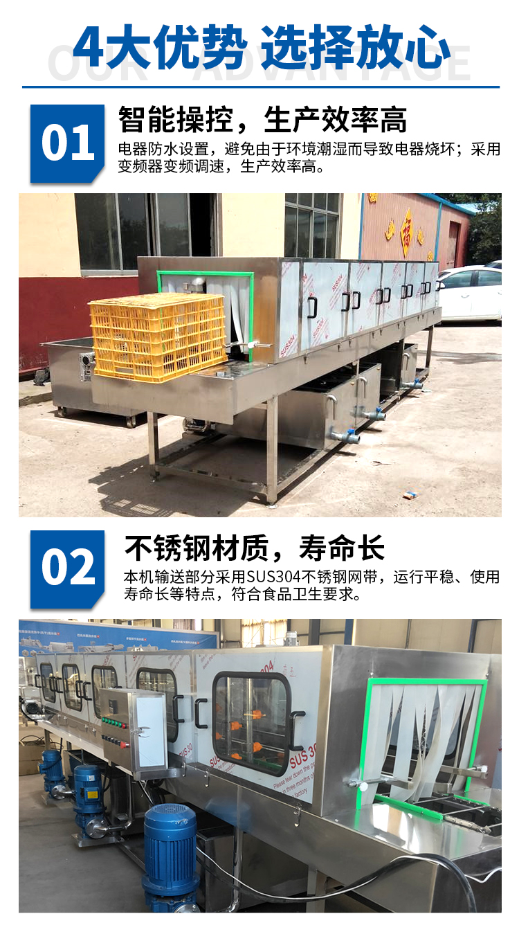 Jinghui Brand Large Plastic Box Cleaning Machine Tunnel Type Basket Washing Air Mainline Quick Frozen Tray Cleaning Equipment