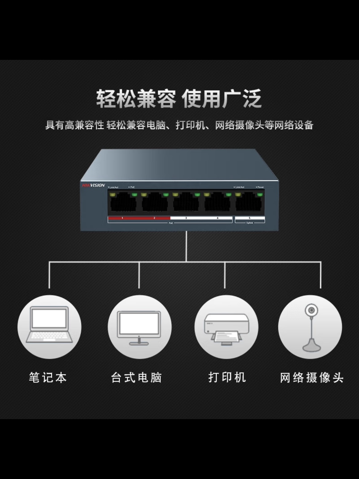 Haikang 5-port 100M POE monitoring switch non managed extended network cable transmission