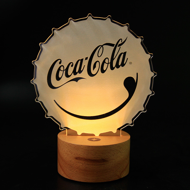 Beech Creative 3D Night Light Enterprise Company Advertising Promotion Design Pattern Logo Solid Wood Base LED Table Lamp