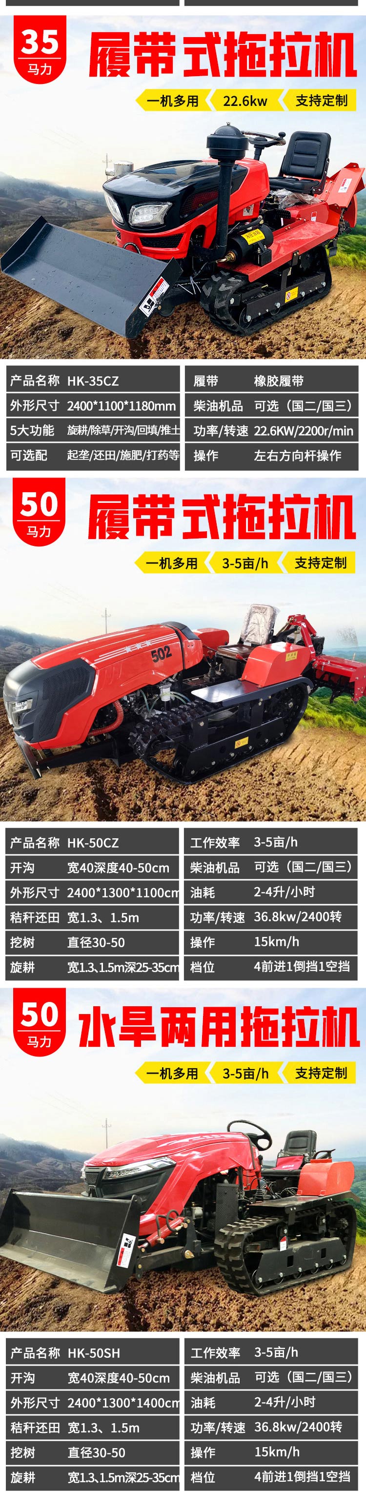 Crawler type weeding remote control orchard lawn mower, small cultivator, scallion trenching and ridging machine, 35 horse rotary tiller