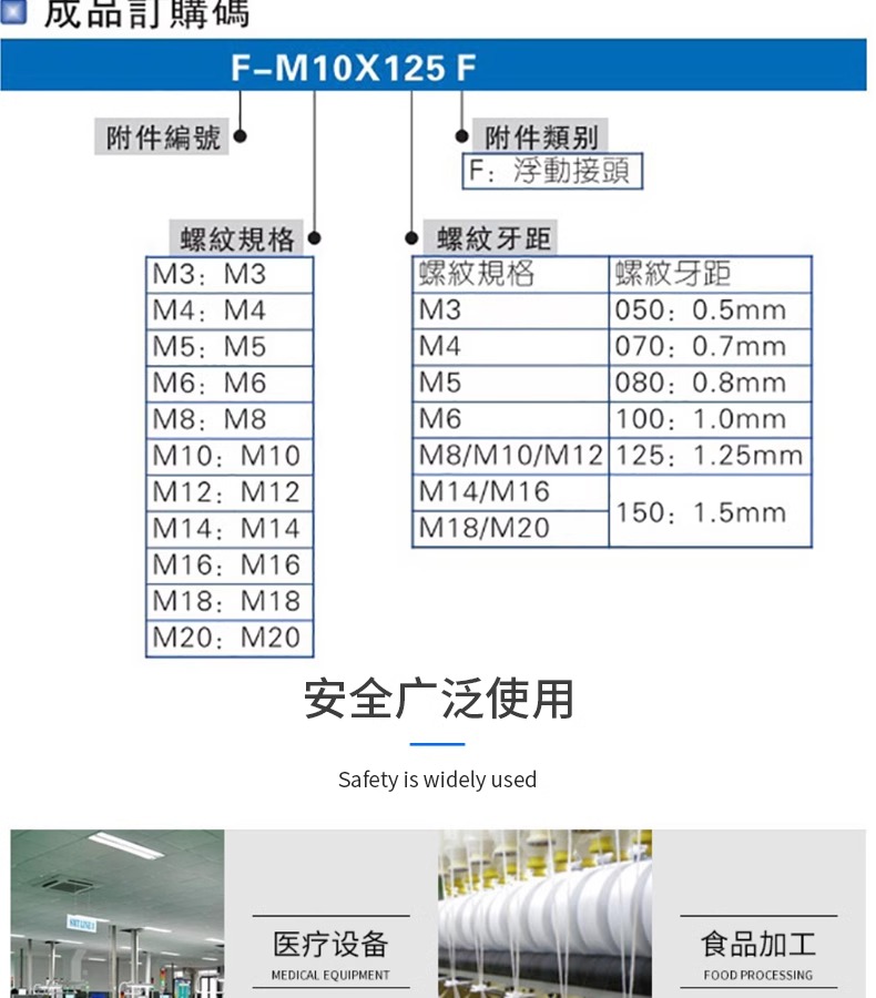 Yadeke cylinder connection accessory universal swing floating joint F-M3-M4-M6-M8x125 internal and external threads