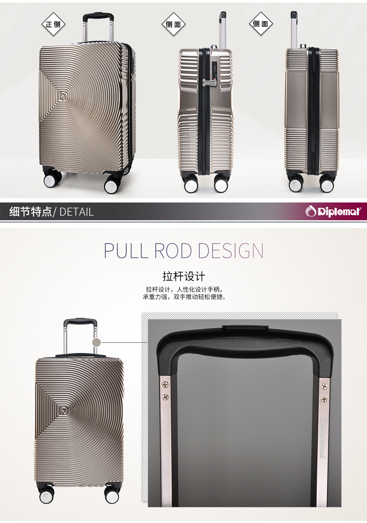 Diploma Diplomat Trolley Case DS-13046 White/Champagne Gold Fabric Travel Case Wholesale