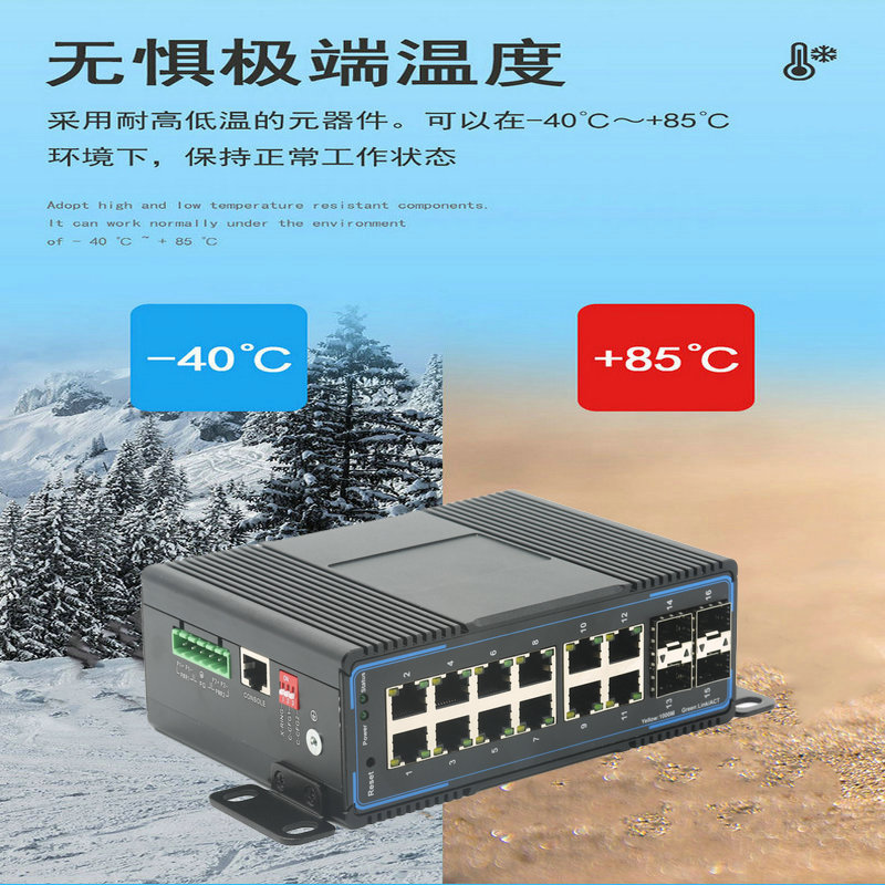 Gigabit 4 optical 12 electric Industrial Ethernet switch DIN rail wide temperature for gas station of coal well gas field