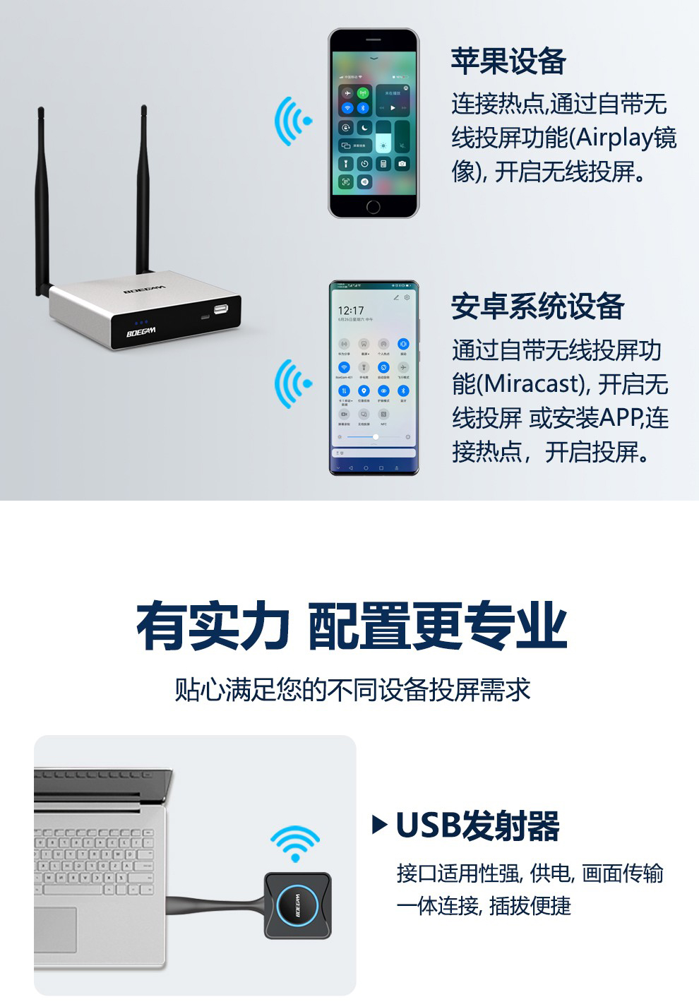 Shenzhen agent BOEGAM VS100 4K wireless conference projector USB transmitter set wholesale