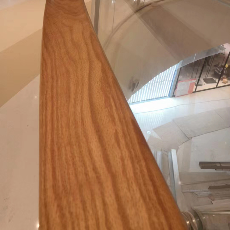 Polymer PVC resin plastic wood hot bending staircase handrail guardrail balcony railing against wall solid wood color customized by the manufacturer