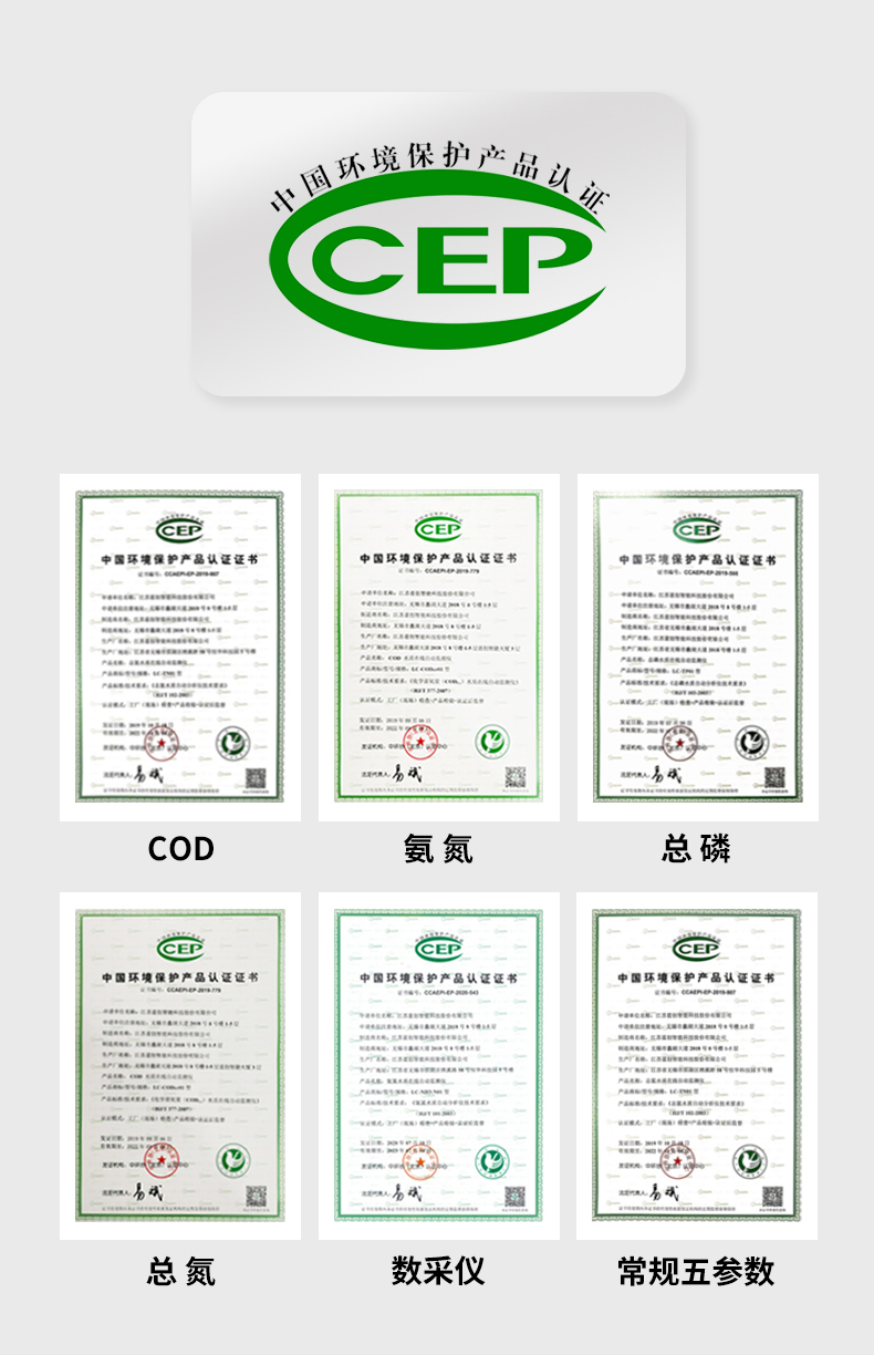 Cod online monitoring instrument for sewage monitoring, ammonia nitrogen, total phosphorus, and total nitrogen sensor connected to Green Carey Environmental Protection Bureau