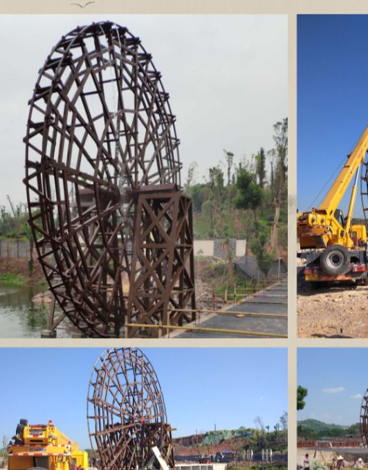 Traditional Landscape Water Wheel Antique Water Drive Water Wheel Ancient Crown Crane Drum Car Large Diameter Landmark Anticorrosive Wood Structure